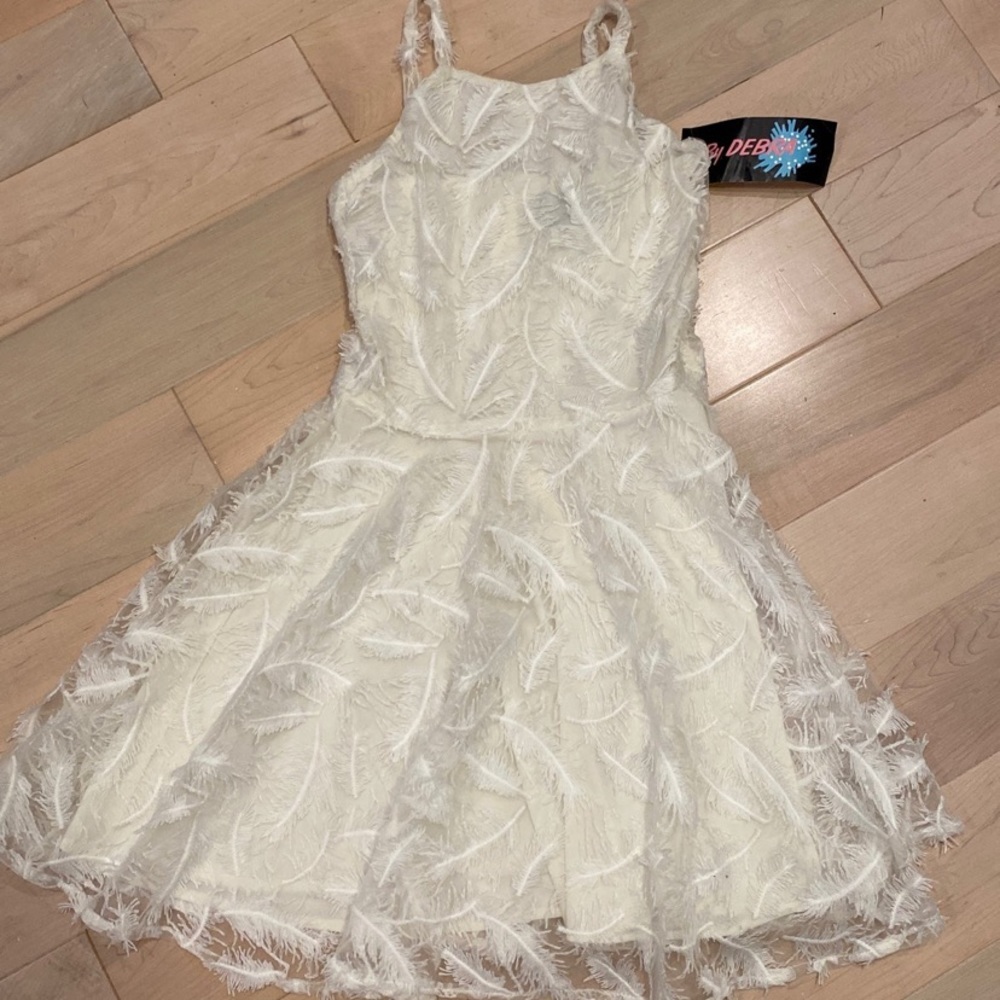By Debra girls white feathers tulle lace party dress 10-12